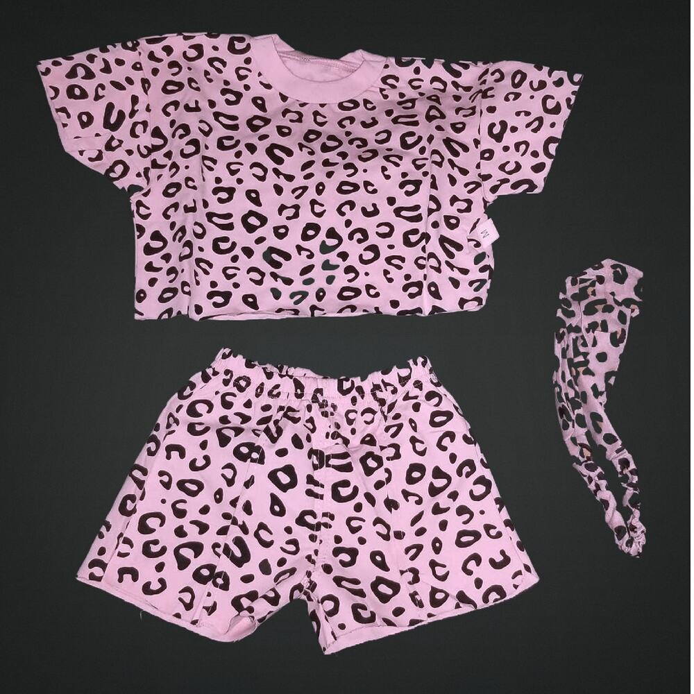 Toddler Girls 3 Piece Pink Leopard Summer Shorts Shirt Headband Outfit Size 2T